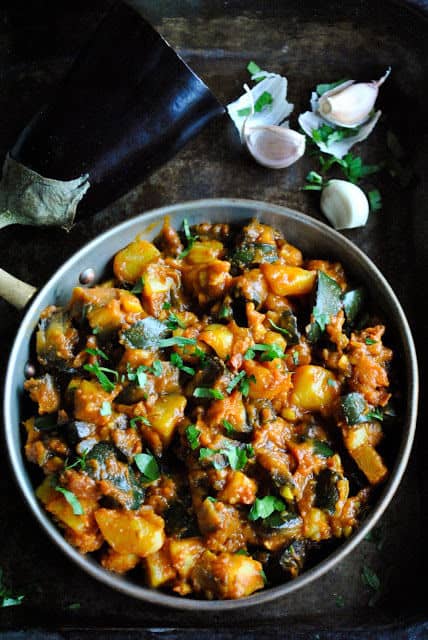 Eggplant and Potatoes in Tomato Sauce