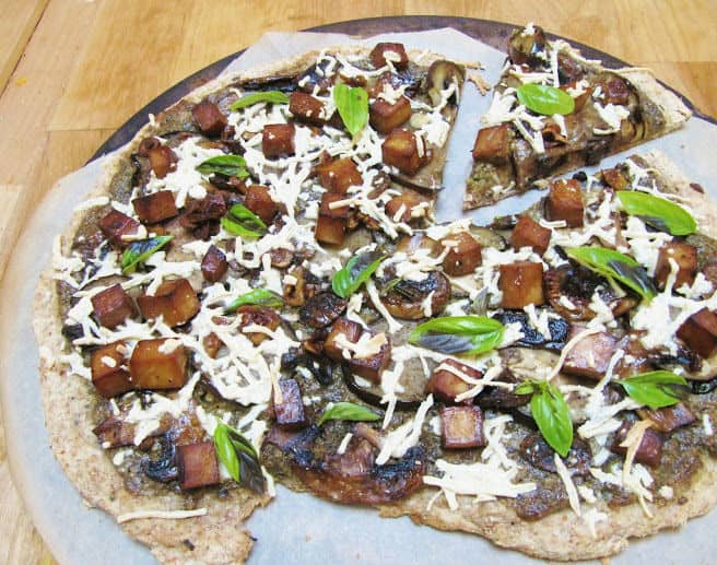 Eggplant, Mushroom and Pesto Pizza