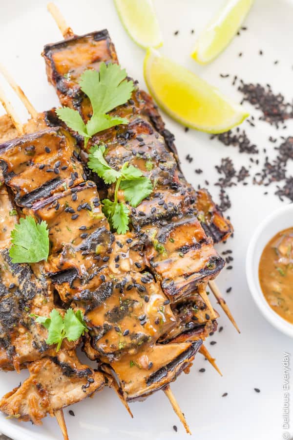 Grilled Eggplant Tahini Satay Kebabs