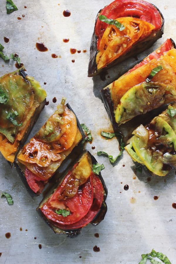 Roasted Basil Eggplant with Fresh Heirloom Tomatoes