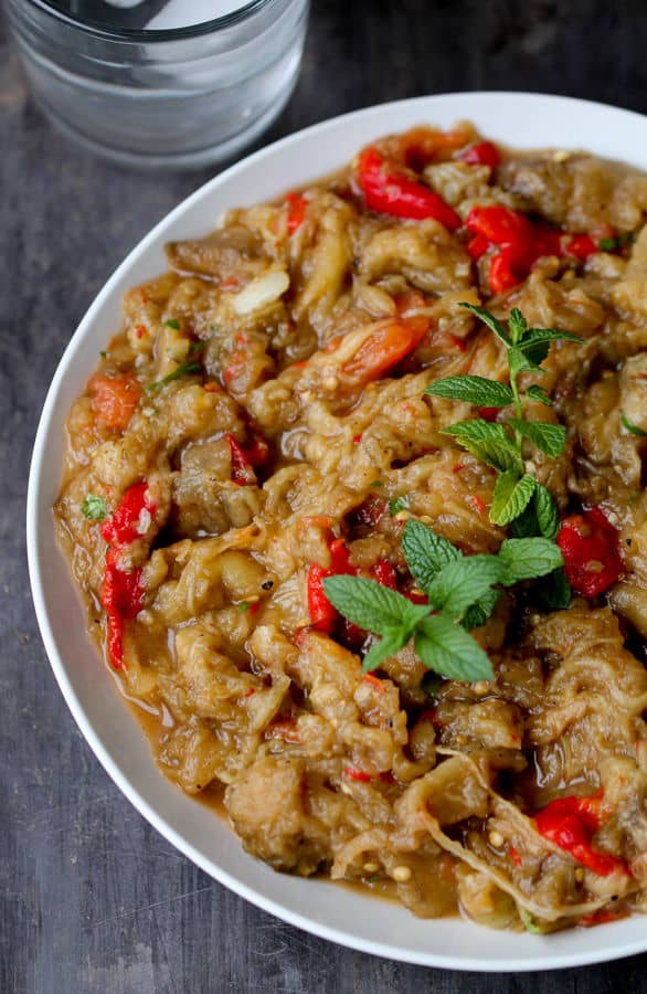 Roasted Eggplant, Bell Peppers, and Tomato Salad
