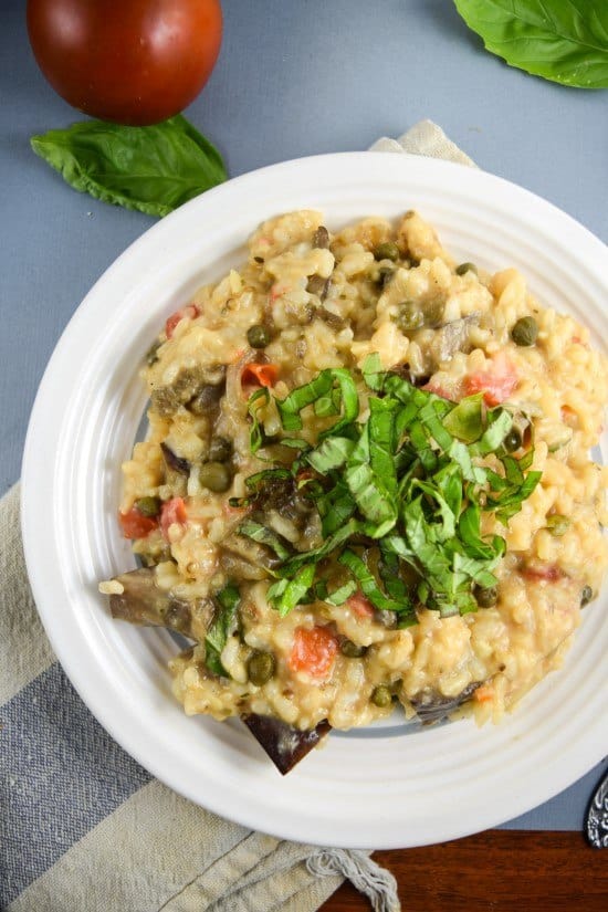 Roasted Eggplant Risotto with Capers and Basil