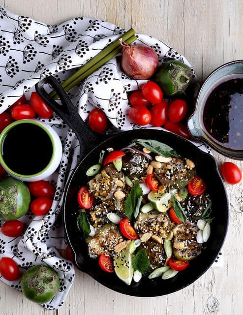 Roasted Thai Eggplant with Cherry Tomatoes and Basil