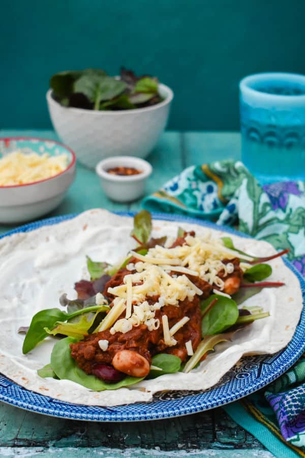 Easy Chilli Mince Bean Wraps