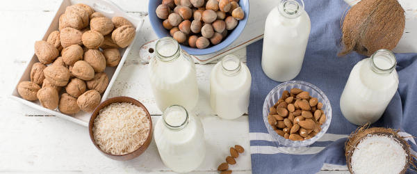Bottles of plant-based milks